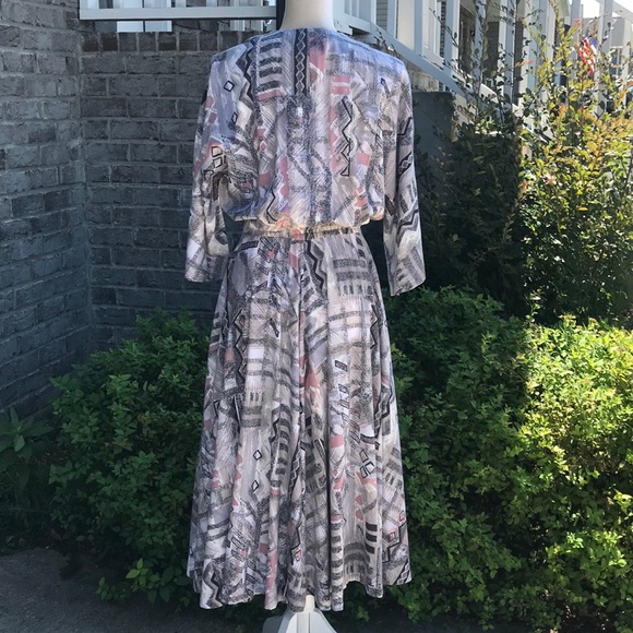Vintage Handmade B&R Specialties Gray & Pink Geometric Dress | Size 10 - Picture 6 of 9